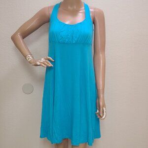 BEACH TIME TURQUOISE AQUA STRETCH KNIT A-LINE SWING EMPIRE WAIST SUNDRESS sz 8